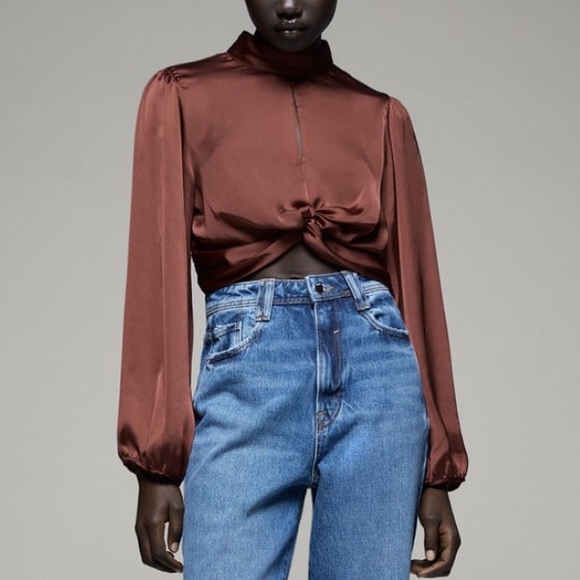 SATIN EFFECT CROPPED BLOUSE - Picture 5 of 8